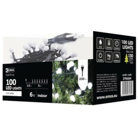 LAMPKI CHOINKOWE 100 LED CW 5M IP20 CHERRY ZIELONY PRZEWÓD