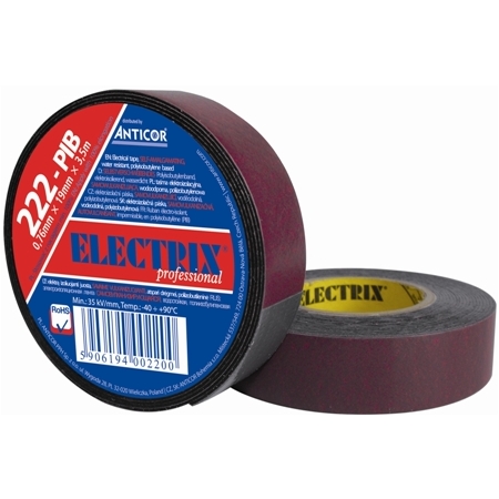 222PIB 19X7.5 TAŚMA IZOLACYJNA SAMOWULKANIZUJĄCA 19MM 7.5M KAUCZUK CZARNY