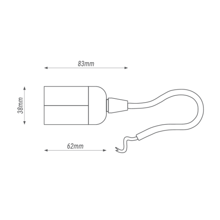 OPRAWKA TERMOPLASTYCZNA T210 E27-1 230V MAX 40W 4A Z PRZEWODEM 190MM 2x0,75mm2 BIAŁA