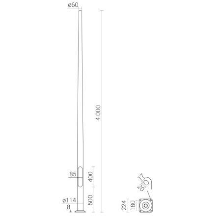 SAL-4/B60 SŁUP ALUMINIOWY ANODOWANY NATURALNY (FUND. B-50/Z-50)