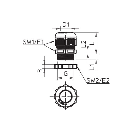 PG-42 DŁAWIK KABLOWY IP68+ NAKRĘTKA LGR POLIAMID JASNOSZARY V-TEC