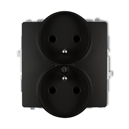 DECO MODUŁ CZARNY MAT GNIAZDO 2X Z/U Z PRZESŁONAMI ZACISKI ŚRUBOWE 16A 250V