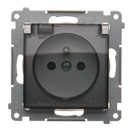 SIMON 54 MODUŁ SREBRNY MAT GNIAZDO 1X Z/U Z PRZESŁONAMI Z KLAPKĄ DYMNĄ IP44 ZACISKI ŚRUBOWE 16A 250V