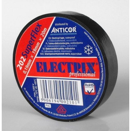 202 19X20 TAŚMA IZOLACYJNA 19MM 20M PVC CZARNY SUPERFLEX