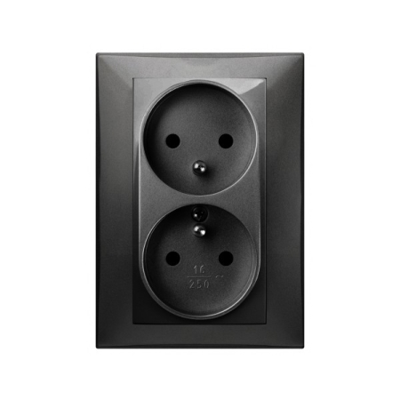 VESTRA CZARNY GNIAZDO 2X Z/U 2P+Z MONOLIT IP20 ZACISKI ŚRUBOWE 16A 250V