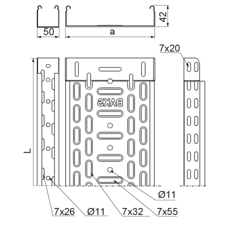 KGR150H42/2 KORYTKO KABLOWE 150H42 2M 0.5MM