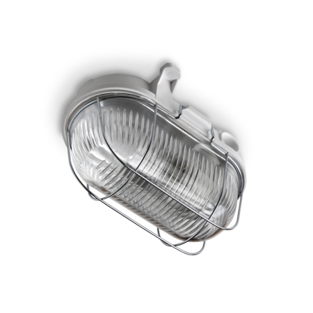 OVAL BD SZARY OPRAWA KANAŁOWA 1X 100W E27 IP54 OSŁONA DRUCIANA SZKŁO BAKIELIT