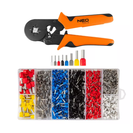 PRASKA DO ZAGNIATANIA KOŃCÓWEK TULEJKOWYCH 0,5-10,0MM + ZESTAW KOŃCÓWEK 1200 SZT NEO