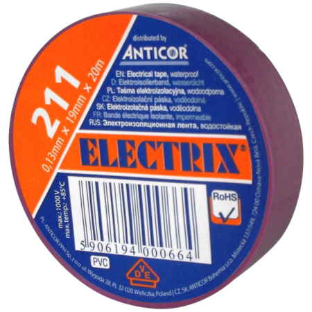 211P 19X20 TAŚMA IZOLACYJNA 19MM 20M PVC FIOLETOWY