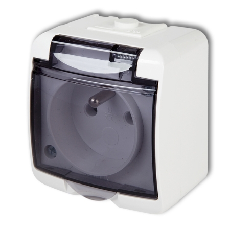 JUNIOR BIAŁY GNIAZDO NT 1X Z/U Z KLAPKĄ DYMNĄ IP54 ZACISKI ŚRUBOWE 16A 250V