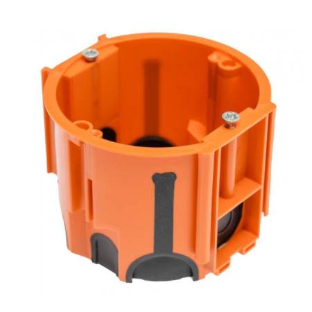PUSZKA PODTYNKOWA PRODUO, GŁĘBOKA 60MM, FI68, ŁĄCZENIOWA, Z WKRĘTAMI, WIATROSZCZELNA, POMARAŃCZOWA,