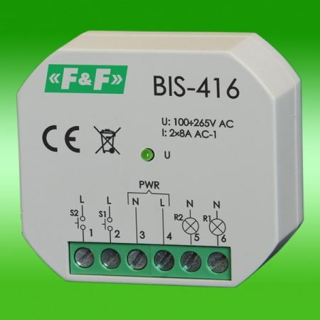 BIS-416 PRZEKAŹNIK IMPULSOWY BISTABILNY PT DWA NIEZALEŻNE OBWODY STEROWANIA
