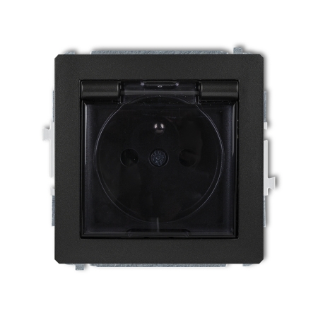 DECO MODUŁ CZARNY MAT GNIAZDO 1X Z/U Z PRZESŁONAMI Z KLAPKĄ DYMNĄ IP44 ZACISKI ŚRUBOWE 16A 250V