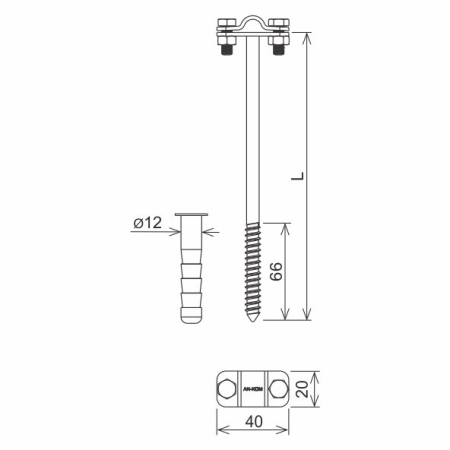 AN-41/OG/ UCHWYT Z KOŁKIEM ROZPOROWYM /M12, L=160 MM/ B=25 MM Z-ŚRUBA OCYNKOWANE OGNIOWO