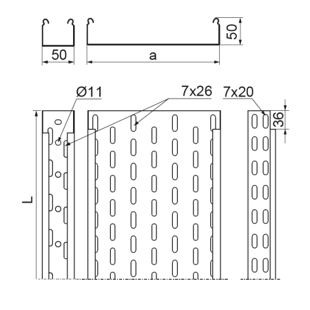 KCL100H50/3 N KORYTKO KABLOWE 100H50 3M 0.7MM