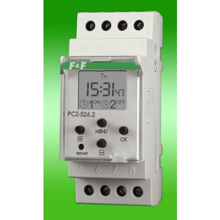 PCZ-526.4 ZEGAR STERUJĄCY 2-KANAŁOWY ASTRONOMICZNY 2X 16A 2X 1P 2M 24-264V AC/DC PRZERWA NOCNA