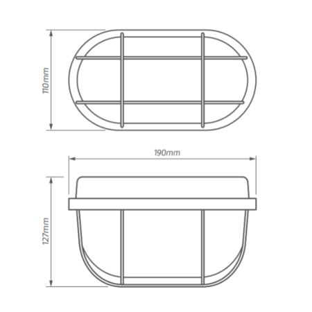 OVAL BD SZARY OPRAWA KANAŁOWA 1X 100W E27 IP54 OSŁONA DRUCIANA SZKŁO BAKIELIT