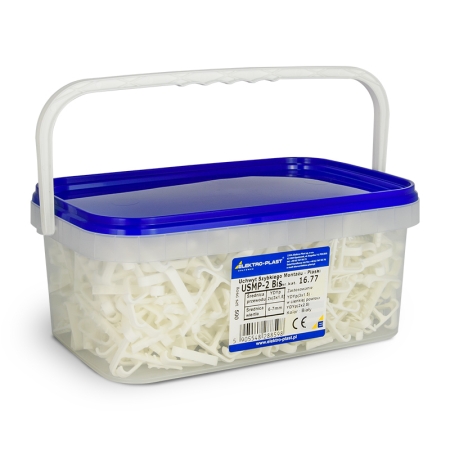USMP 2 BIS/500 UCHWYT KABLOWY WBIJANY PŁASKI PODWÓJNY BIAŁY 2X (YDYP 2X2.5, 3X1.5, 3X1.0) BOX