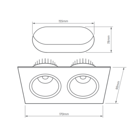 DEL BIAŁY OPRAWA SUFITOWA LED PT PROSTOKĄT RUCHOMA 2X 6W 830 WW 3000K 1100LM IP20 90ST AL