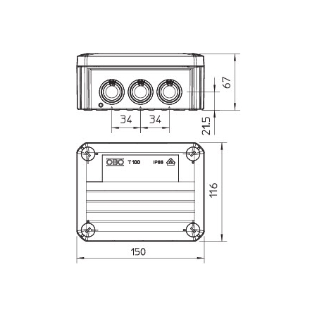T100 PUSZKA INSTALACYJNA NT 116X150X67 POKRYWA PEŁNA IP66 IK07 JASNOSZARY T-SERIA