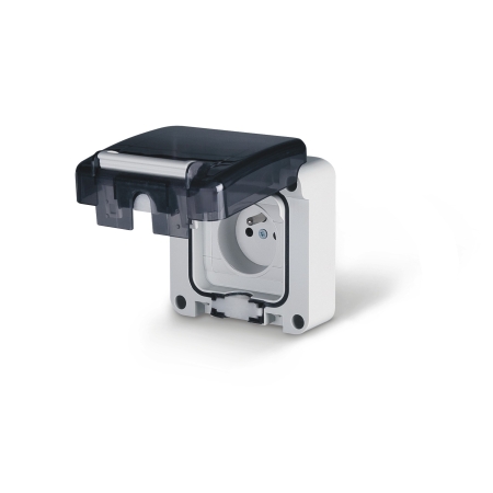 PROTECTA SZARY GNIAZDO NT 1X Z/U Z KLAPKĄ DYMNĄ IP66 ZACISKI ŚRUBOWE 16A 250V