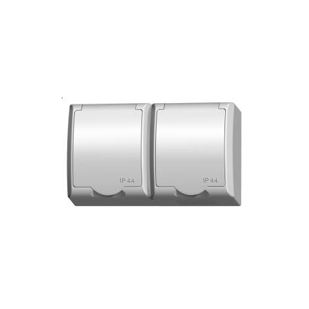 FALA BIAŁY GNIAZDO NT 2X Z/U Z KLAPKĄ BIAŁĄ IP44 ZACISKI ŚRUBOWE 16A 250V