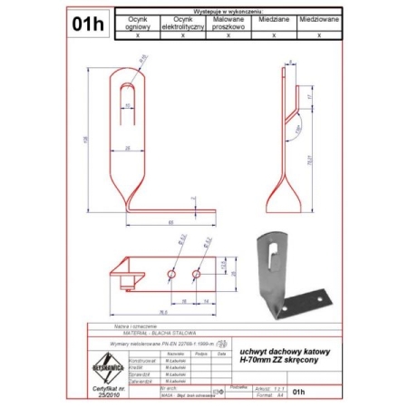 01H UCHWYT DACHOWY KĄTOWY H-70 SKRĘCONY ZZ