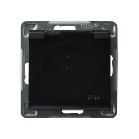SONATA MODUŁ CZARNY METALIK GNIAZDO 1X Z/U Z KLAPKĄ DYMNĄ IP44 ZACISKI ŚRUBOWE 16A 250V