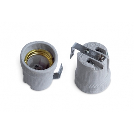 F519L-E27 HLDR-E27-F OPRAWKA CERAMICZNA E27 Z UCHWYTEM STALOWYM DO ŚRODKA Z/U 4A 250V AC