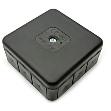 VP-31 PUSZKA INSTALACYJNA NT 85X85X37 IP55 IK07 PUSTA 12-WLOTOWA DŁAWIKI GUMOWE CZARNY