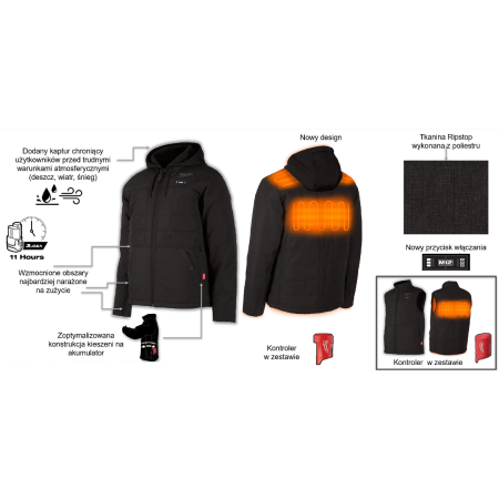 M12 HPJBL2-0(XL) PODGRZEWANA KURTKA PUCHOWA 12V Z AKUMULATOREM 2.0AH I ŁADOWARKĄ