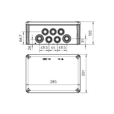 T350 PUSZKA INSTALACYJNA NT 201X285X120 POKRYWA PEŁNA IP66 IK05 JASNOSZARY T-SERIA
