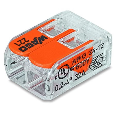 SZYBKOZŁĄCZKA UNIWERSALNA 2x0.2-4mm2 TRANSPARENTNA/POMARAŃCZOWA