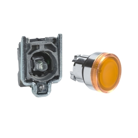Schneider Electric Harmony XB4 Przycisk pomarańczowy, kryty kompletny podświetlany Ø22 samopowrotny 1NO 24V, XB4BW35B1