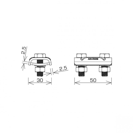 AN-01/OG/ ZŁĄCZE PRZELOTOWE POJEDYŃCZE 2X M8 OCYNKOWANE OGNIOWO