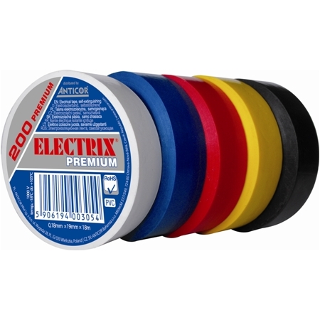 200 19X18 TAŚMA IZOLACYJNA 19MM 18M PVC MIX MULTIKOLOR PREMIUM