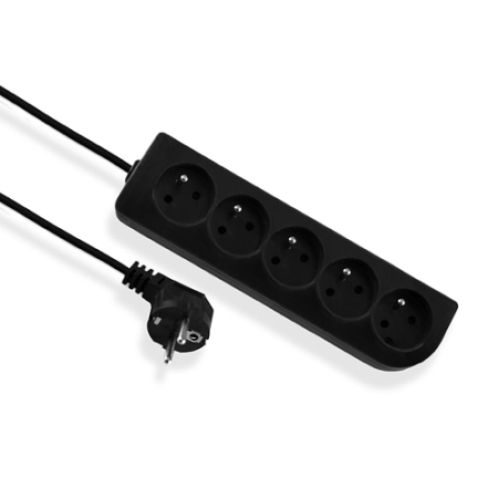 PSN-505-2 PRZEDŁUŻACZ LISTWOWY 5X Z/U OKRĄGŁY WTYCZKA KĄTOWA 5.0M (H05VV-F 3X1.0) CZARNY