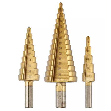 WIERTŁA STOPNIOWE 4-12, 4-20, 4-32 MM, TIN, ZESTAW 3 SZT GRAPHITE