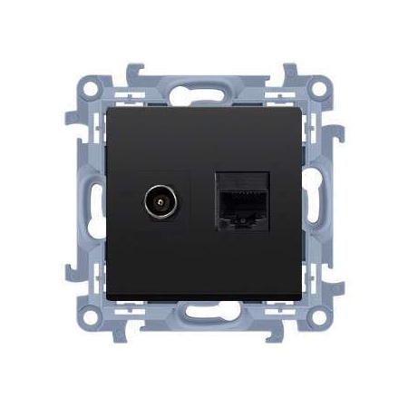 SIMON 10 MODUŁ CZARNY MAT GNIAZDO ANTENOWE TYPU "F" + RJ45 KAT.5E