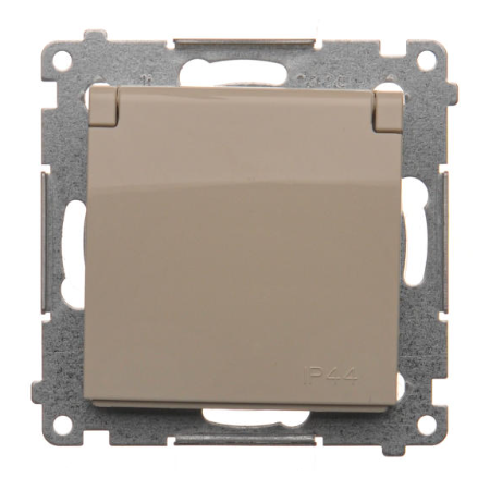 SIMON 54 MODUŁ KREM GNIAZDO 1X Z/U Z PRZESŁONAMI Z KLAPKĄ IP44 ZACISKI ŚRUBOWE 16A 250V