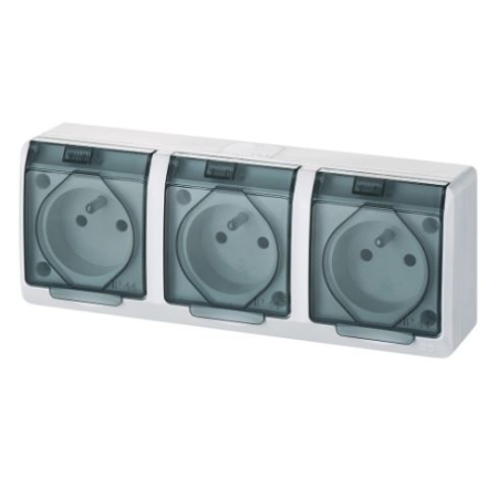 HERMES BIAŁY GNIAZDO NT 3X Z/U Z KLAPKĄ DYMNĄ IP44 ZACISKI ŚRUBOWE 16A 250V