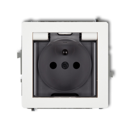 DECO MODUŁ BIAŁY GNIAZDO 1X Z/U Z PRZESŁONAMI Z KLAPKĄ DYMNĄ IP44 ZACISKI ŚRUBOWE 16A 250V