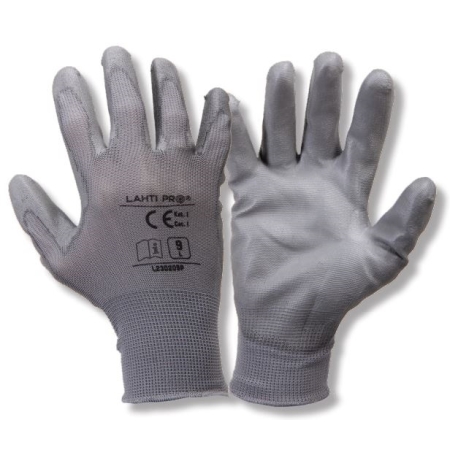 RĘKAWICE PU SZARE L230210P "10", CE, LAHTI