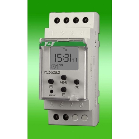 PCZ-525.4 ZEGAR STERUJĄCY 1-KANAŁOWY ASTRONOMICZNY 16A 1P 2M 24-264V AC/DC PRZERWA NOCNA