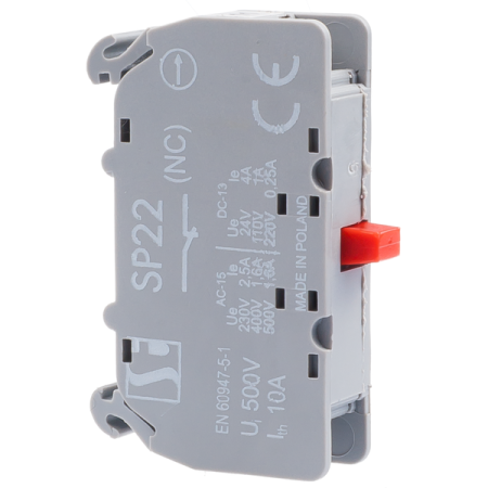 SP22\01-1 STYKI POMOCNICZE 1-TOROWY 1R CZERWONY MONTAŻ CZOŁOWY ZACISKI SPRĘŻYNOWE