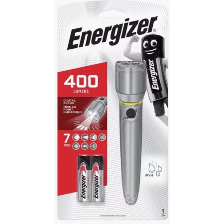 LATARKA RĘCZNA LED 2X LR06 / AA 400LM IPX4 115M 4H SREBRNY ALUMINIUM VISION HD FOCUS