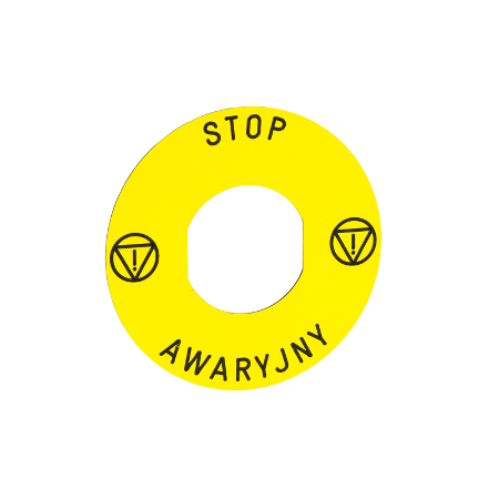 Schneider Electric Harmony XB5 Okrągła etykieta, "STOP AWARYJNY", 30 mm, 60 mm, Żółte tło, ZBY9PL30