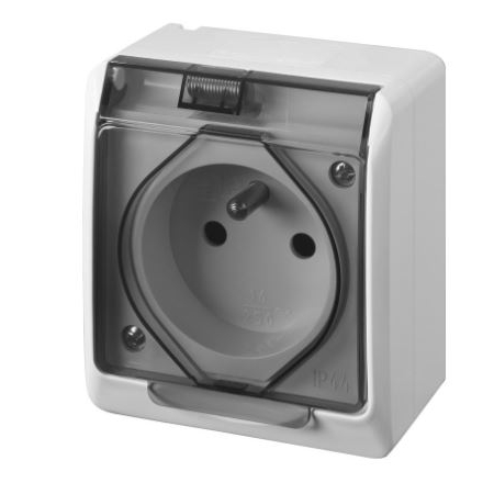 HERMES BIAŁY GNIAZDO NT 1X Z/U Z KLAPKĄ DYMNĄ IP44 ZACISKI ŚRUBOWE 16A 250V