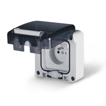 PROTECTA MODUŁ SZARY GNIAZDO 1X Z/U Z KLAPKĄ DYMNĄ IP66 ZACISKI ŚRUBOWE 16A 250V