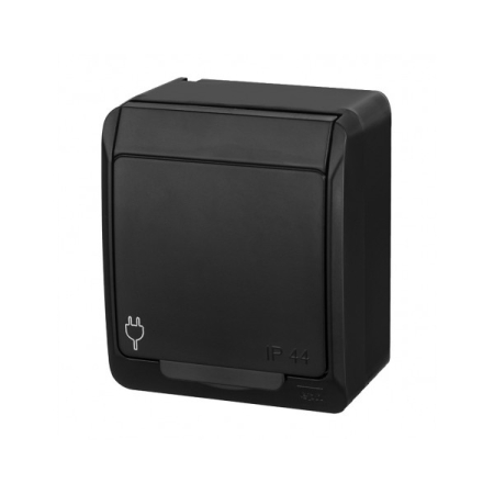 HERMES CZARNY GNIAZDO NT 1X Z/U Z KLAPKĄ 2P+Z IP44 ZACISKI ŚRUBOWE 16A 250V